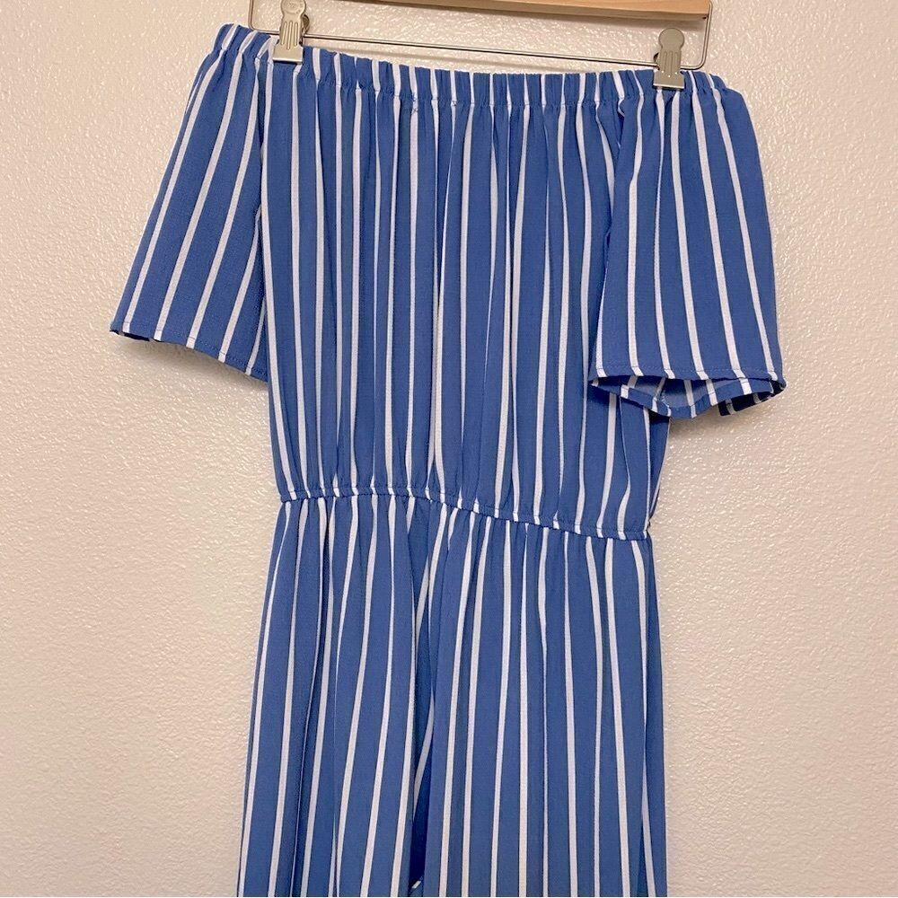 Ambiance Blue White Striped Off Shoulder Culotte Jumpsuit Coastal Size S - Picture 8 of 10